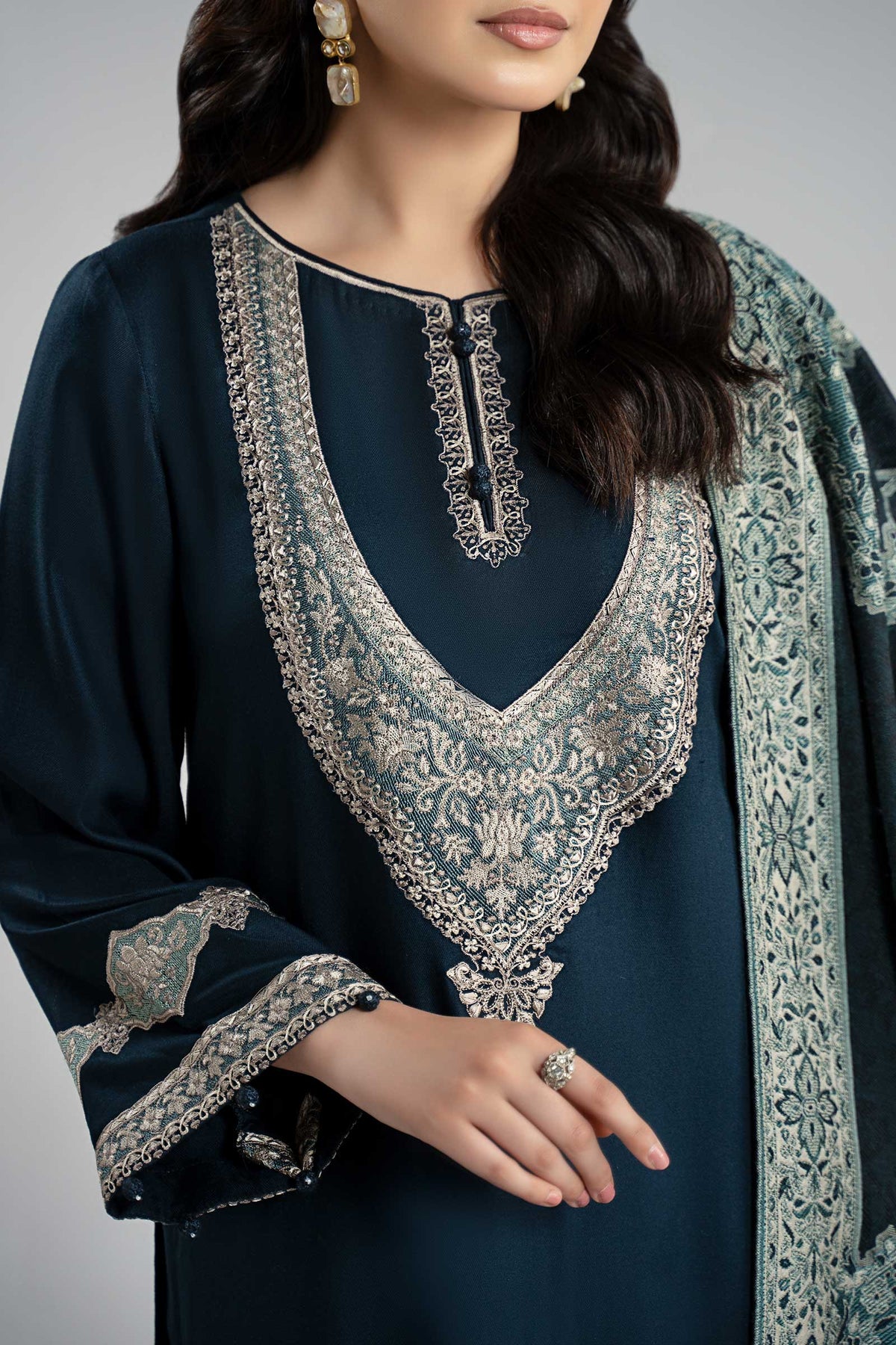 Maria B | Luxury Winter Pret 25 | DW-W24-102R1-Blue - Ladies Clothes - Maria Faisal