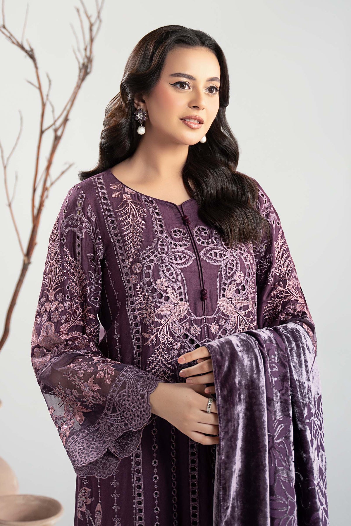 Maria B | Pre Fall Dresses | 3 Piece Embroidered Linen Suit ZD - Ladies Clothes - Maria Faisal