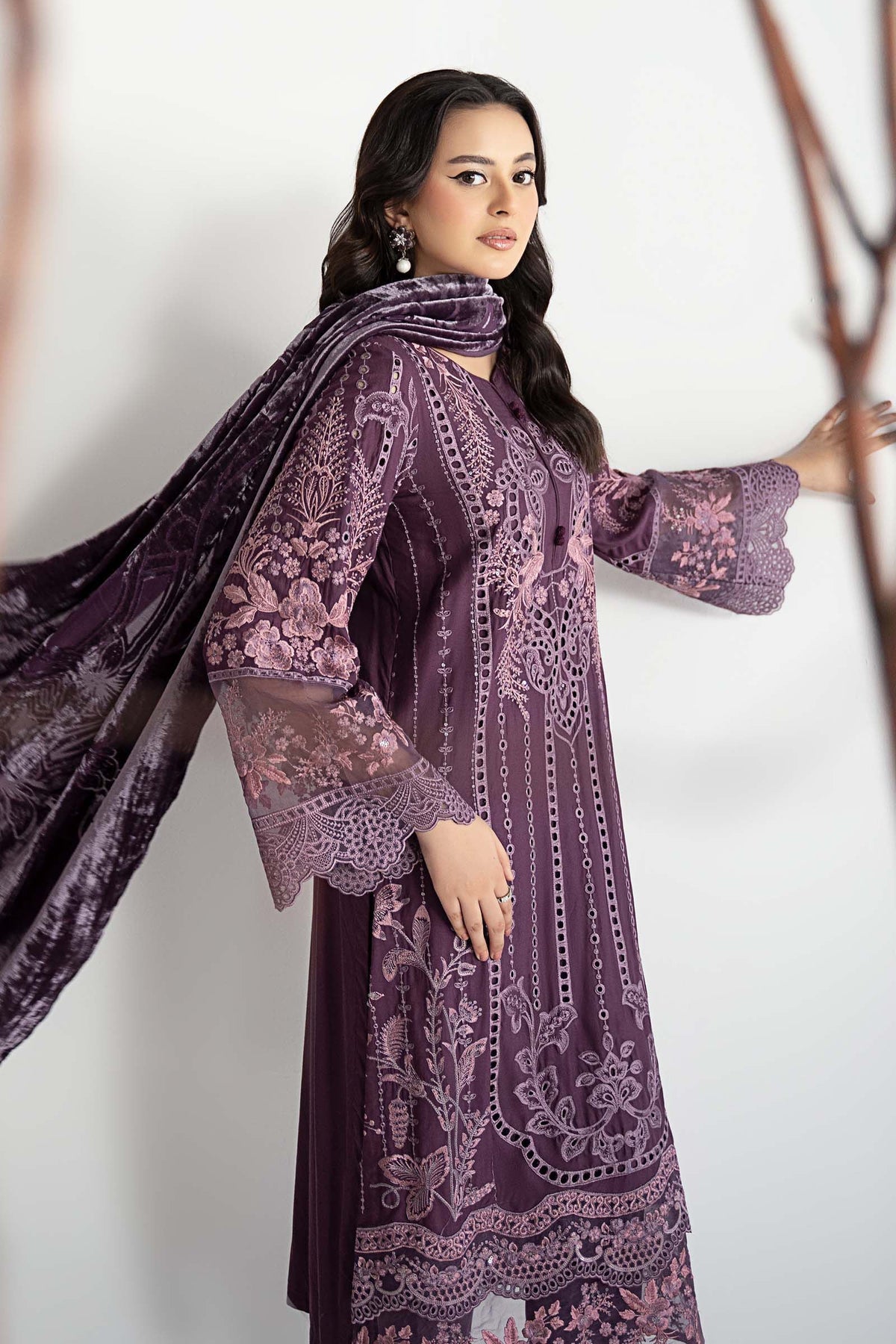 Maria B | Pre Fall Dresses | 3 Piece Embroidered Linen Suit ZD - Ladies Clothes - Maria Faisal