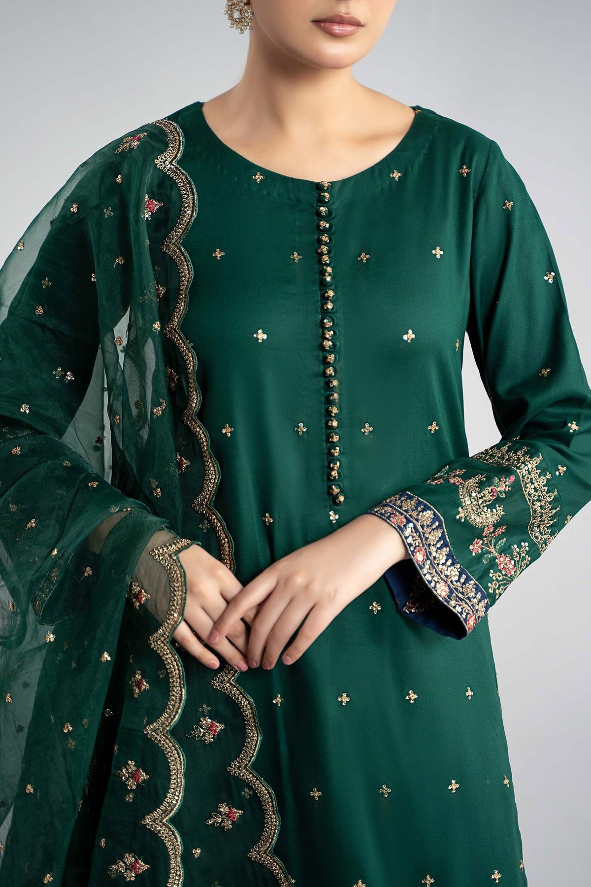 Maria B | Pre Fall Dresses | 3 Piece Embroidered Linen Suit ZC - Ladies Clothes - Maria Faisal