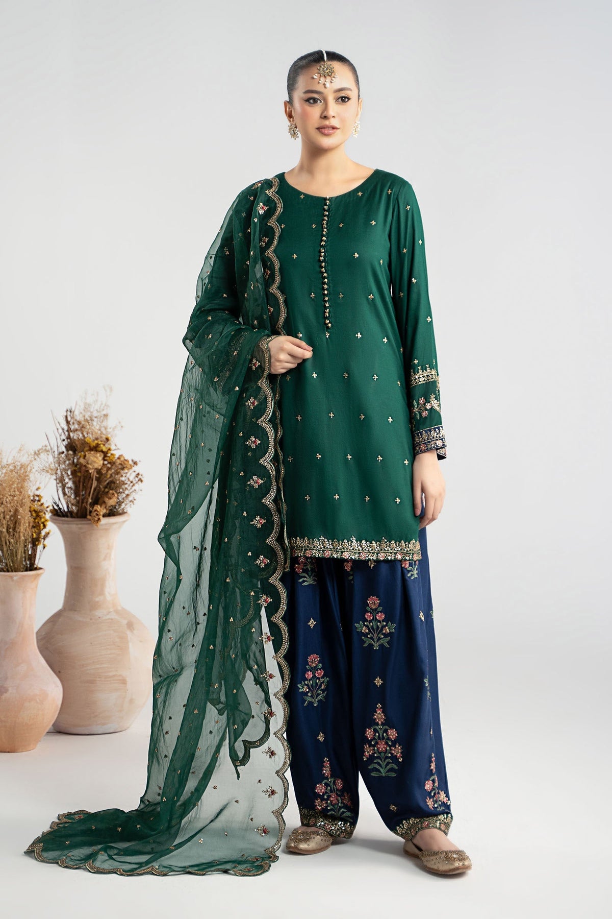 Maria B | Pre Fall Dresses | 3 Piece Embroidered Linen Suit ZC - Ladies Clothes - Maria Faisal