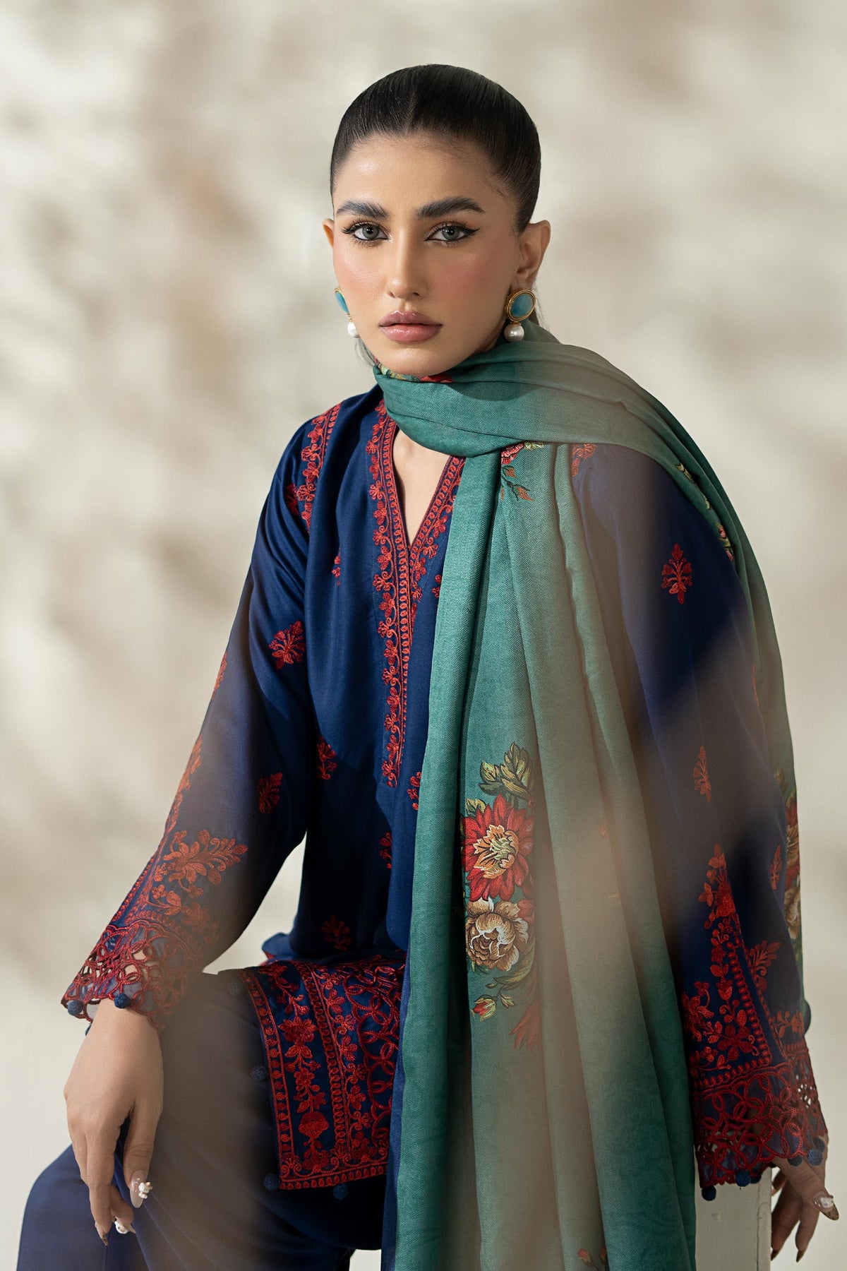 Maria B | Luxury Winter Pret 25 | DW-W25-46-Blue - Ladies Clothes - Maria Faisal