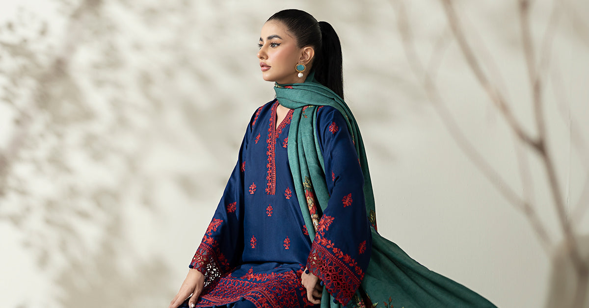 Maria B | Luxury Winter Pret 25 | DW-W25-46-Blue - Ladies Clothes - Maria Faisal