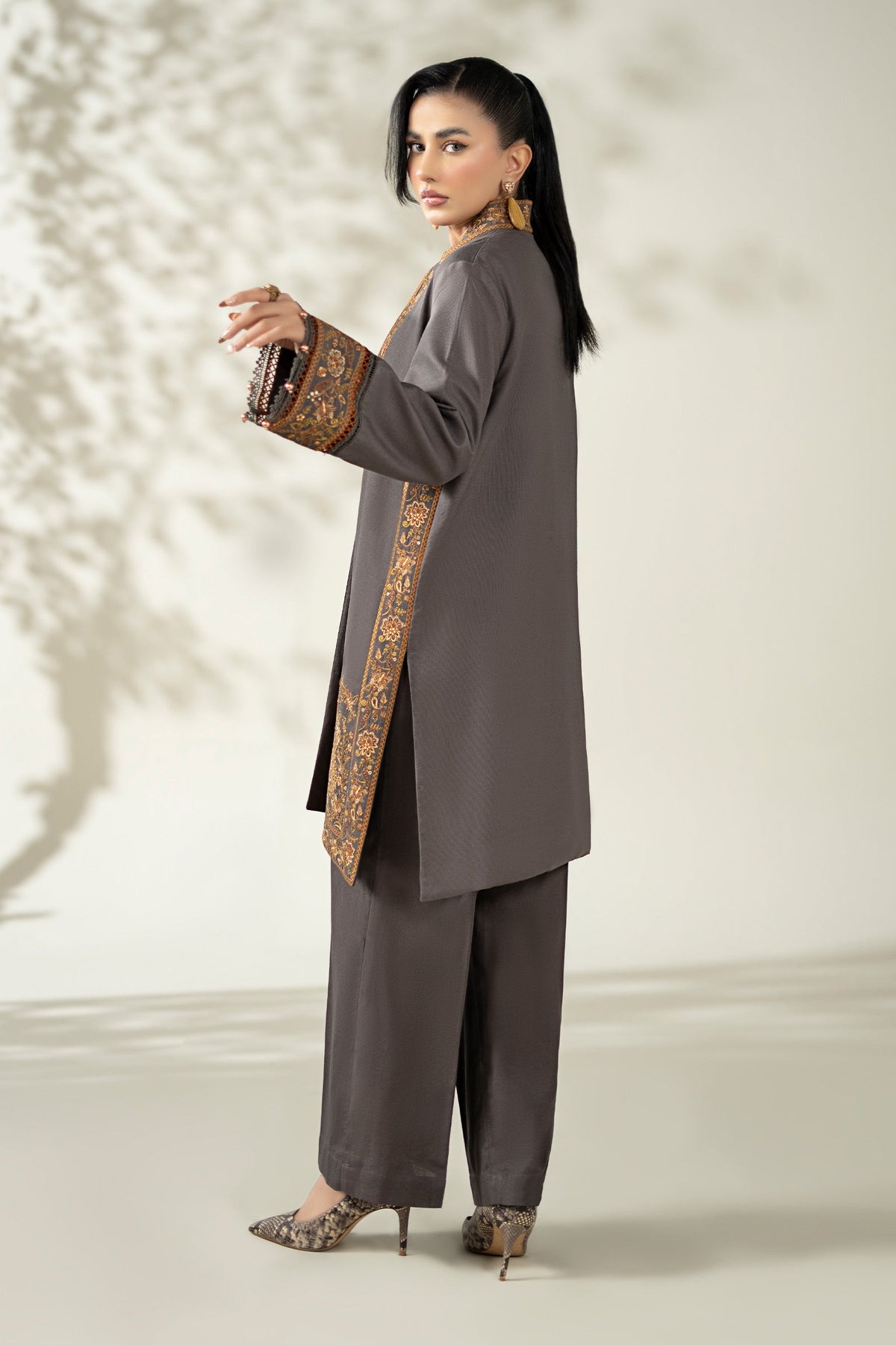 Maria B | Pre Fall Dresses | 3 Piece Embroidered Khaddar Suit ZZ - Ladies Clothes - Maria Faisal