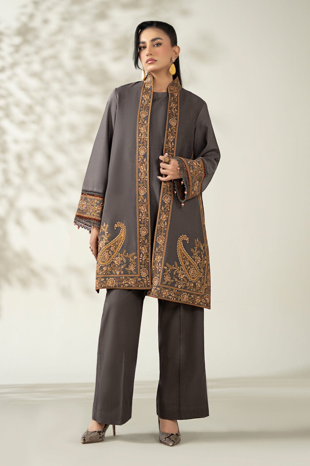 Maria B | Pre Fall Dresses | 3 Piece Embroidered Khaddar Suit ZZ - Ladies Clothes - Maria Faisal