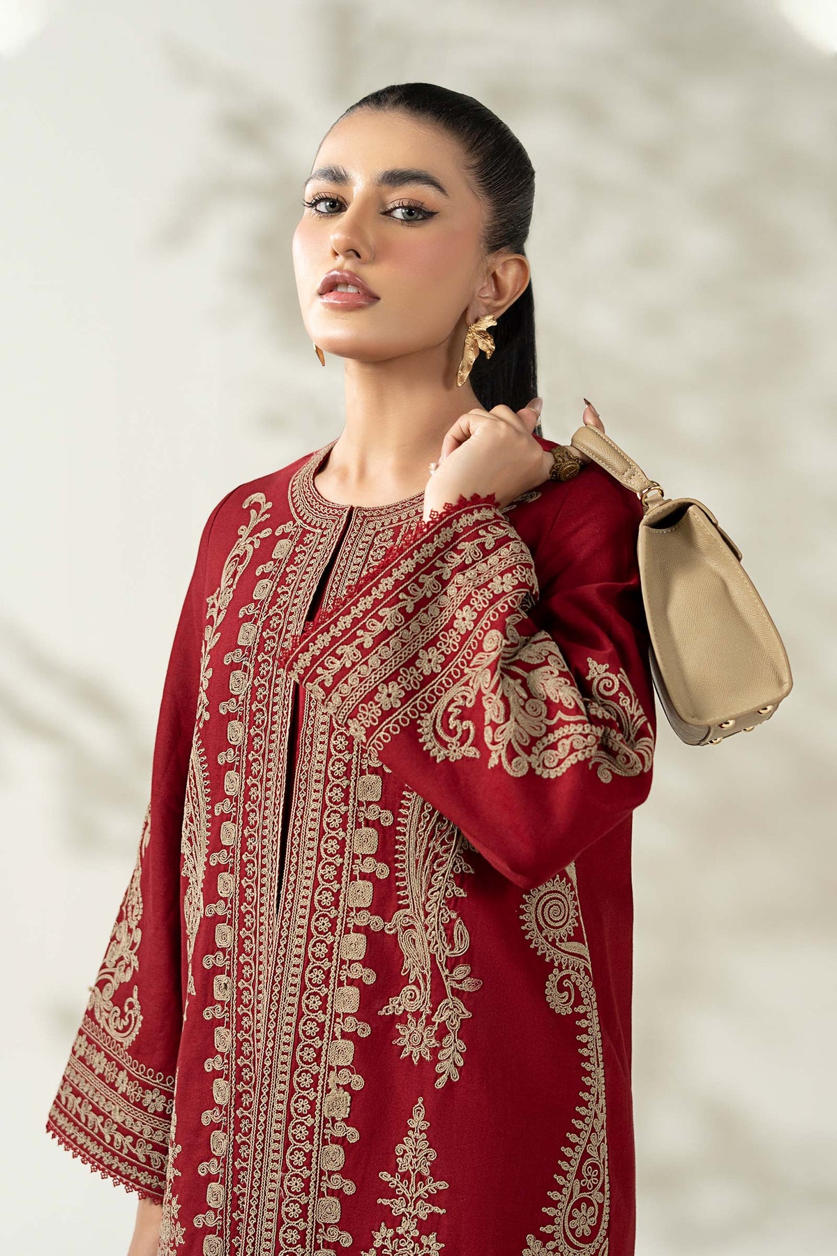 Maria B | Luxury Winter Pret 25 | DW-W25-58-Maroon - Ladies Clothes - Maria Faisal