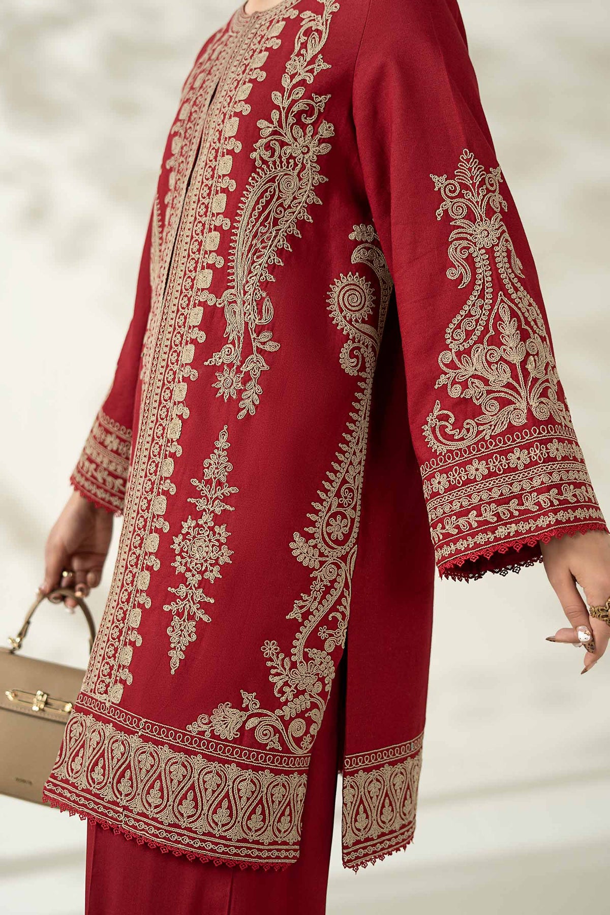 Maria B | Luxury Winter Pret 25 | DW-W25-58-Maroon - Ladies Clothes - Maria Faisal