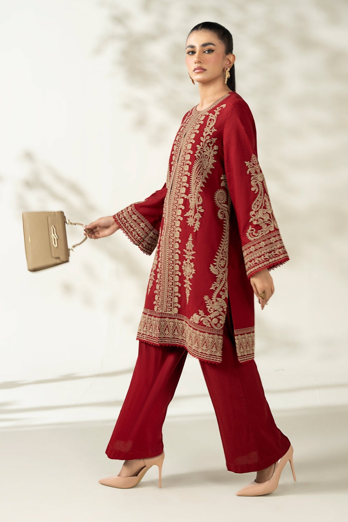 Maria B | Luxury Winter Pret 25 | DW-W25-58-Maroon - Ladies Clothes - Maria Faisal
