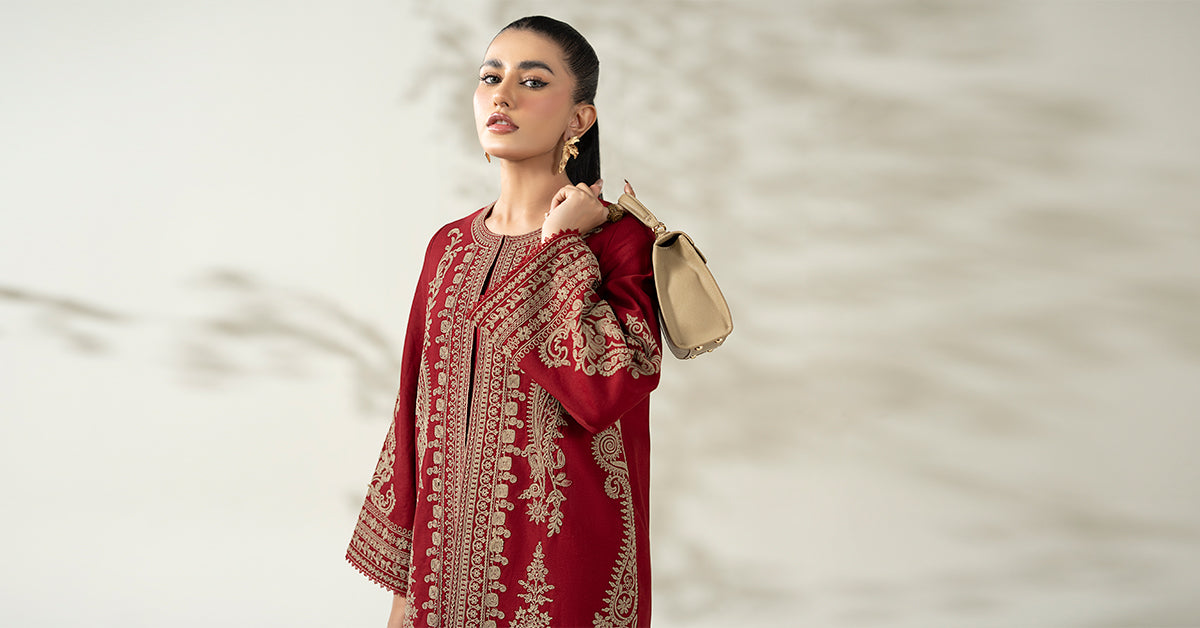 Maria B | Luxury Winter Pret 25 | DW-W25-58-Maroon - Ladies Clothes - Maria Faisal