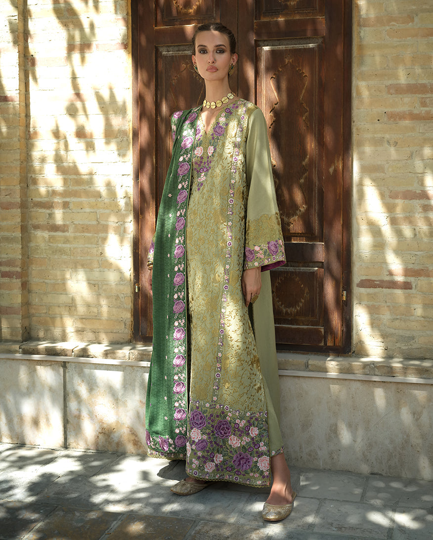 Mushq | Bukhara Winter Edit | Desert Minaret - Luxury Dress - available at Maria Faisal in UK and USA.