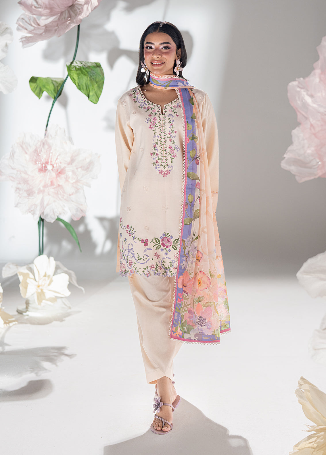 Sahane | Blush n Bliss Premium | LP63009 Sugar Bloom - Casual Dress - available at Maria Faisal in UK and USA.