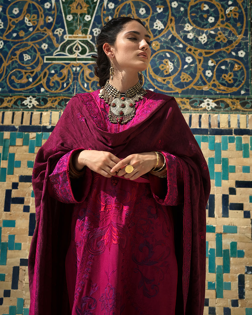 Mushq | Bukhara Winter Edit | Dusk Whisper - Luxury Dress - available at Maria Faisal in UK and USA.