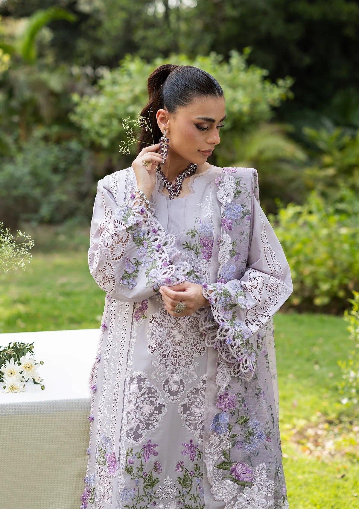 Elaf Premium | Luxury Lawn 26 | ELQ-4B PURE PLUM - Luxury Dress - available at Maria Faisal in UK and USA.