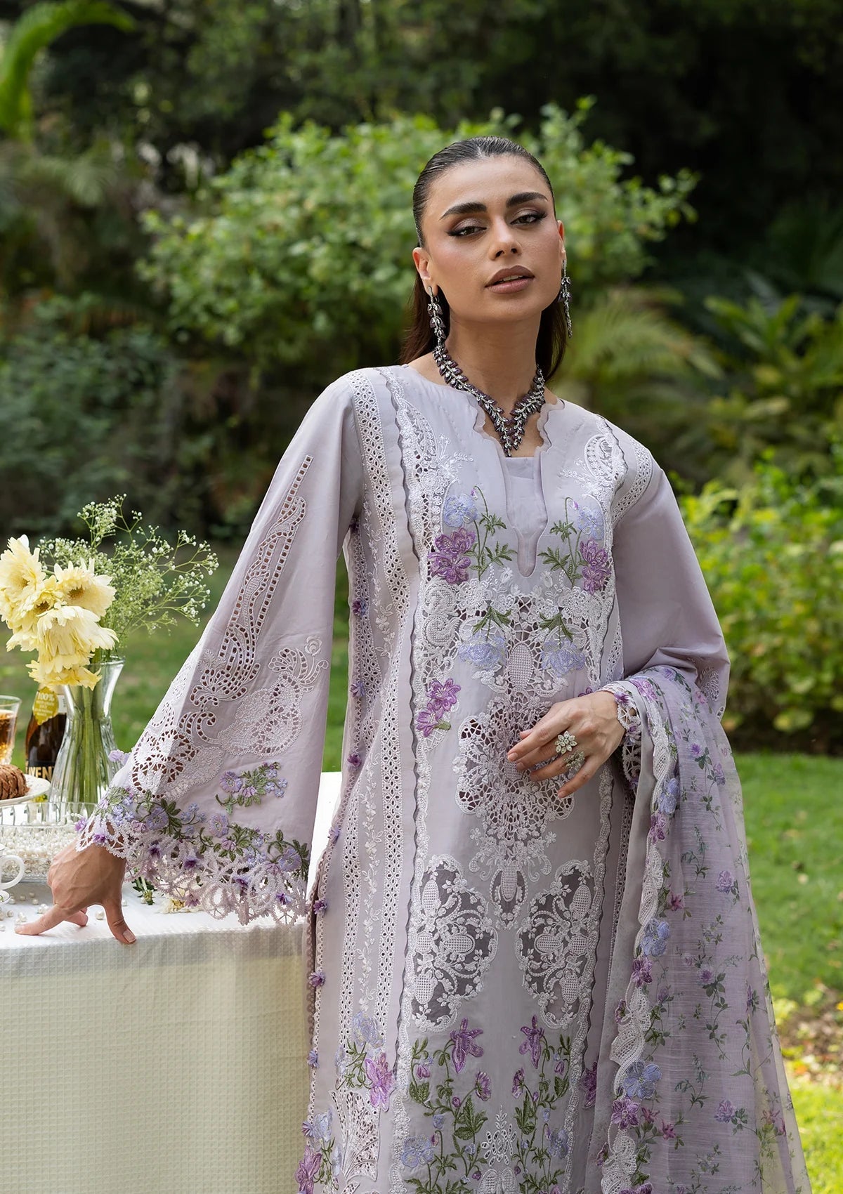 Elaf Premium | Luxury Lawn 26 | ELQ-4B PURE PLUM - Luxury Dress - available at Maria Faisal in UK and USA.