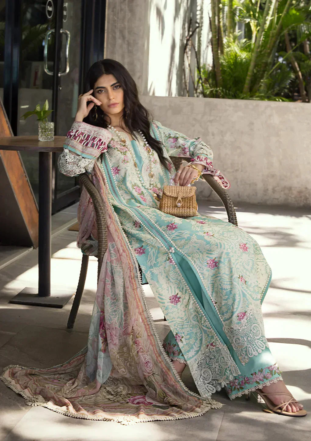 Elaf Premium | Signature Embroidered Lawn 24 | ESL-02B PEARLY ESSENCE - Ladies Clothes - Maria Faisal