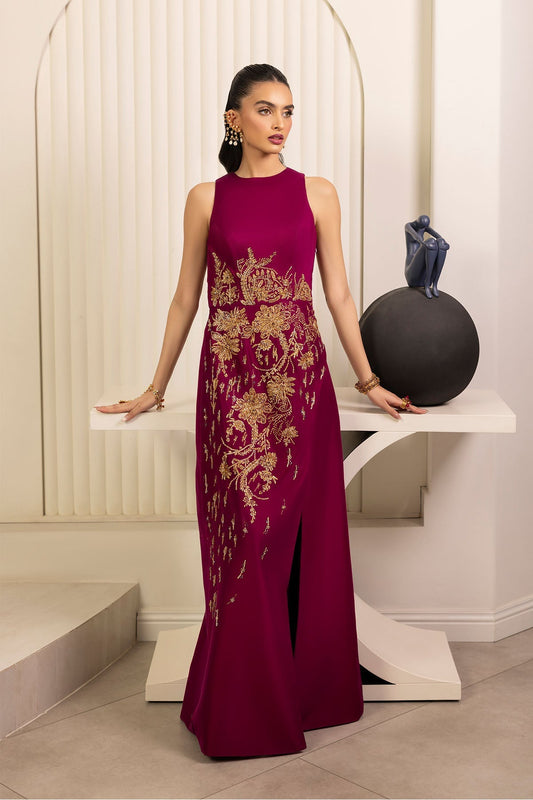 Erum Khan | Elan Formals |Mulberry Gold - Formal Dress - available at Maria Faisal in UK and USA.