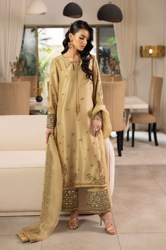 Erum Khan | Elan Formals | Desert Gold - Formal Dress - available at Maria Faisal in UK and USA.