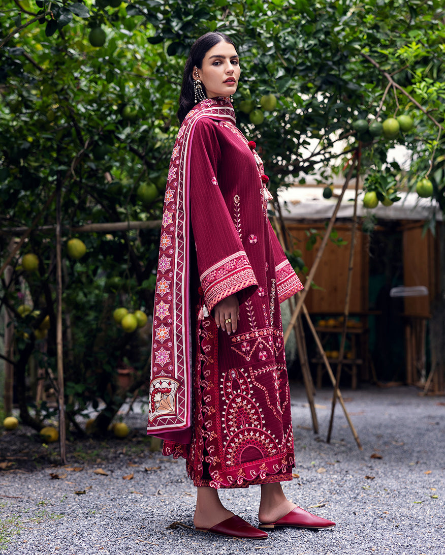 Mushq | Hemline Karandi | Emerald Glimmer - Casual Dress - available at Maria Faisal in UK and USA.
