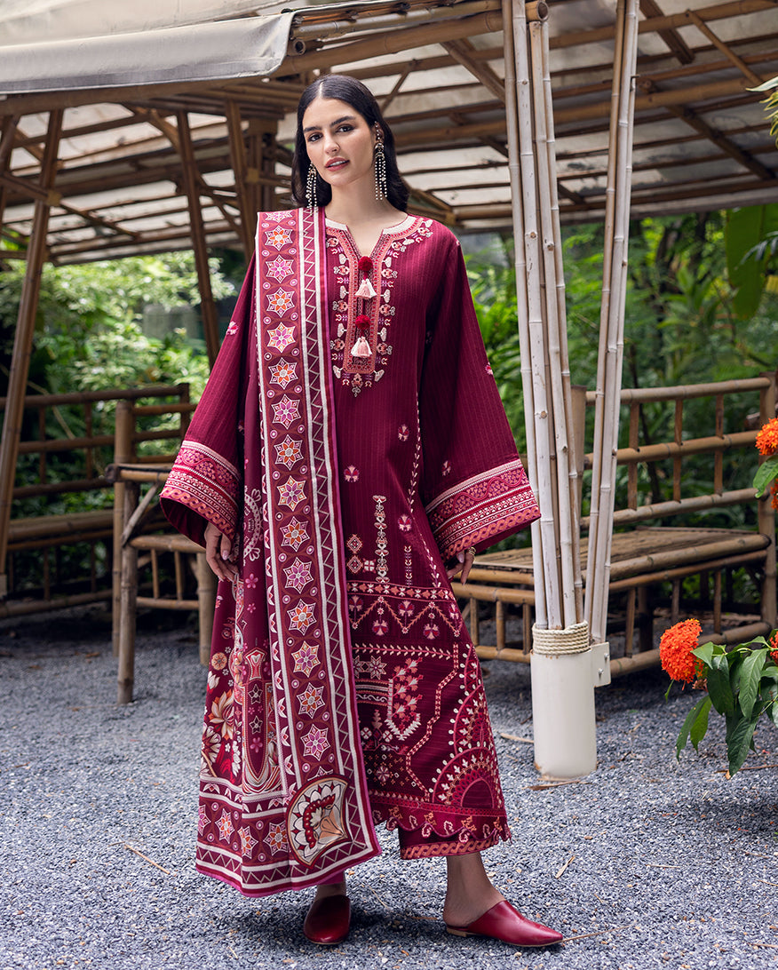 Mushq | Hemline Karandi | Emerald Glimmer - Casual Dress - available at Maria Faisal in UK and USA.