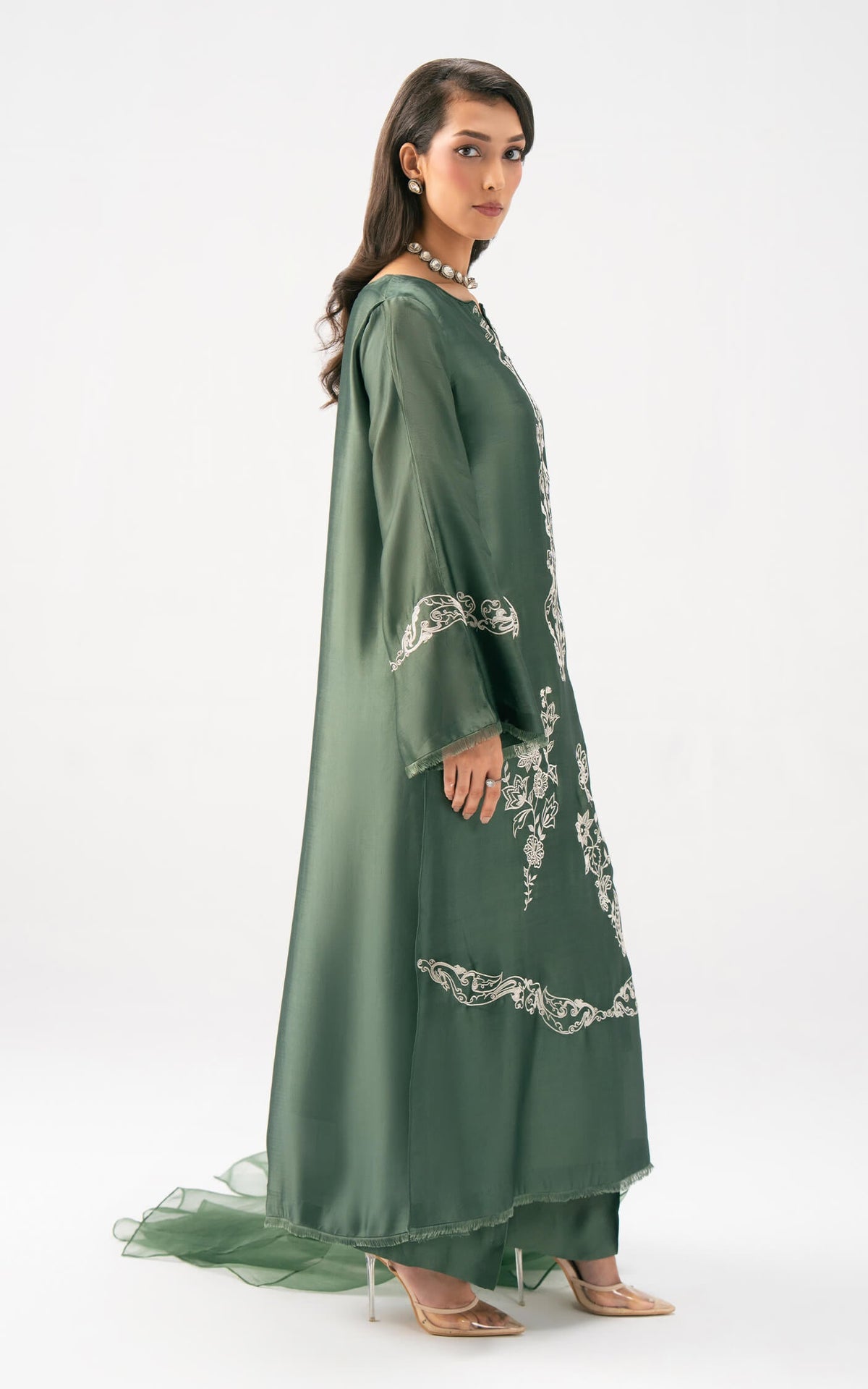 Asifa and Nabeel | Celevara Luxe | Emerald Veil - Luxury Dress - available at Maria Faisal in UK and USA.