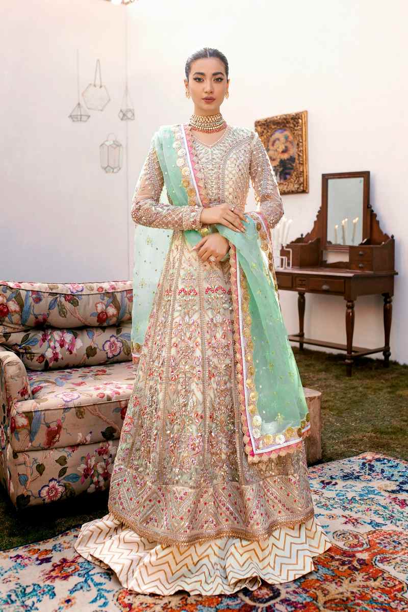 Ezra | Wedding Collection | Sage - Designer Dress with Intricate embroidery and embellishments. Shop elegent wedding dress at Maria Faisal.