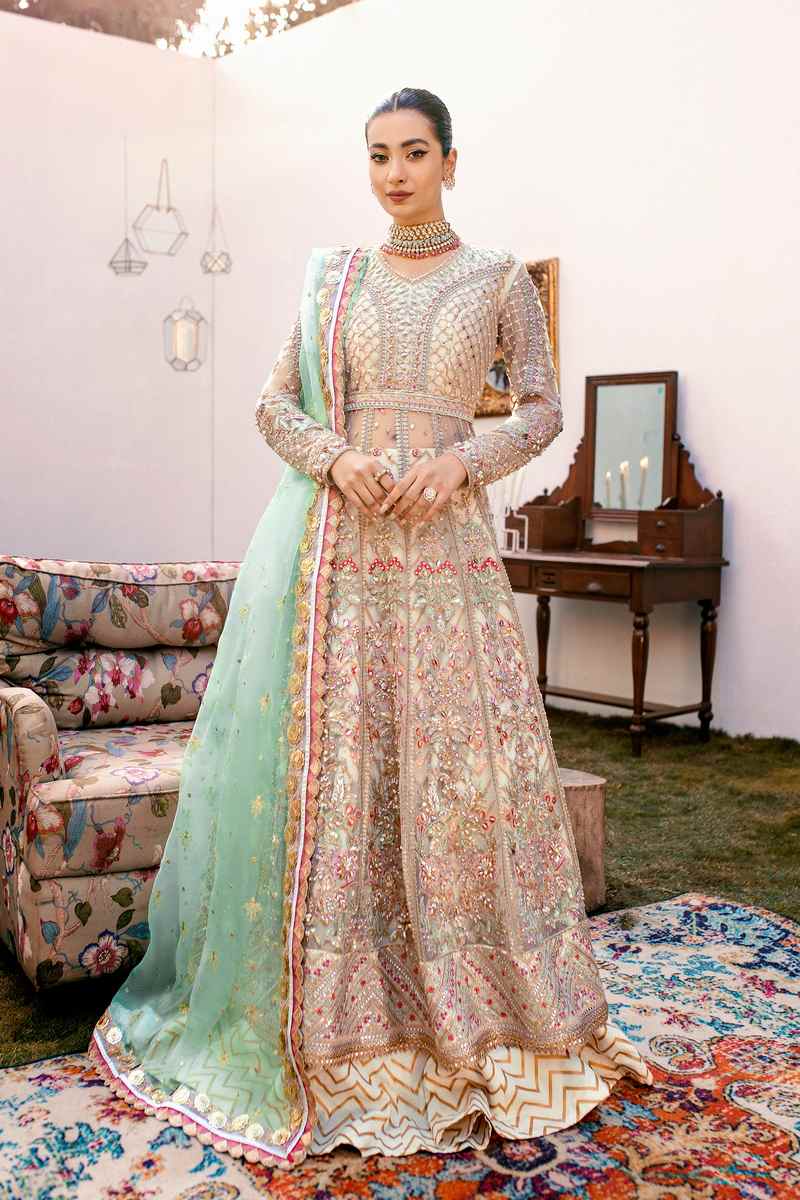 Ezra | Wedding Collection | Sage - Designer Dress with Intricate embroidery and embellishments. Shop elegent wedding dress at Maria Faisal.