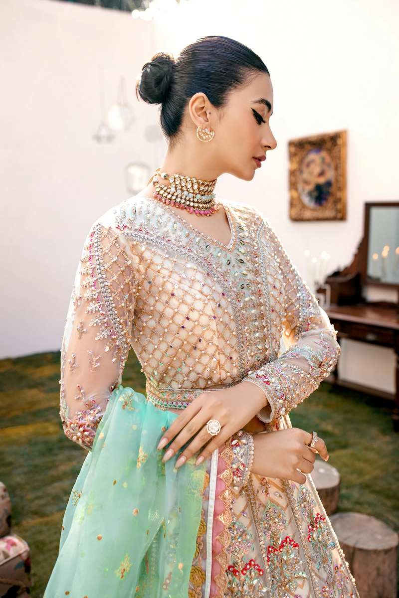 Ezra | Wedding Collection | Sage - Designer Dress with Intricate embroidery and embellishments. Shop elegent wedding dress at Maria Faisal.