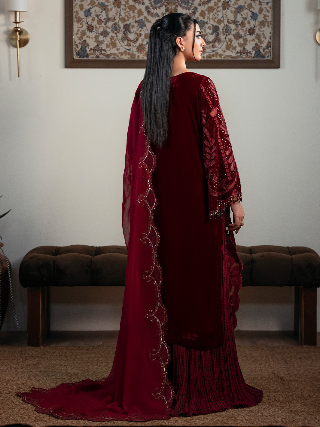 Faiza Faisal | Solene Luxury Velvets | ROUGE - Formal Dress - available at Maria Faisal in UK and USA.