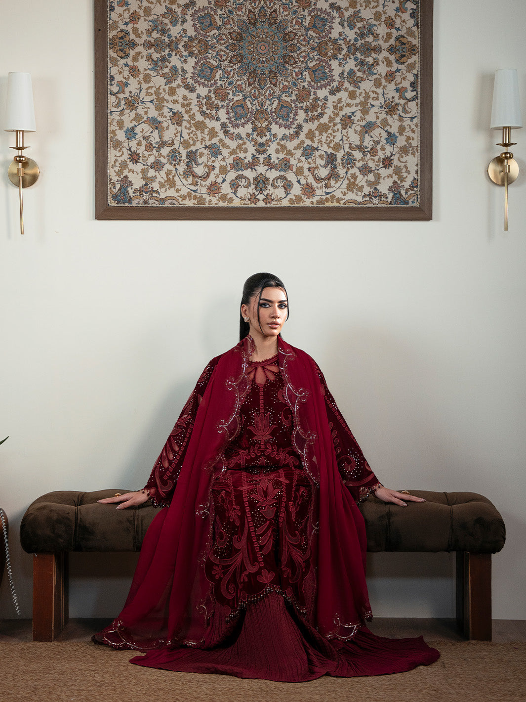 Faiza Faisal | Solene Luxury Velvets | ROUGE - Formal Dress - available at Maria Faisal in UK and USA.