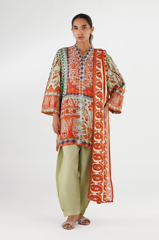 Sana Safinaz | Luxury Pret | Linen Suit FW25MHY503BP3 - Dress - available at Maria Faisal in UK and USA.
