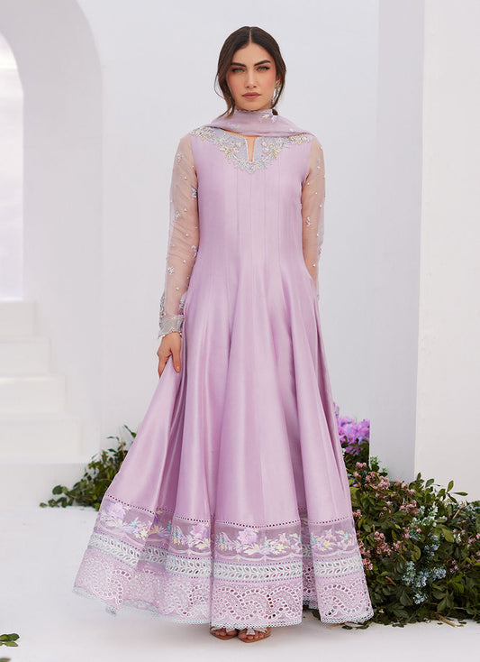 Farah Talib Aziz | Zaza Luxe Pret 24 | MANON LILAC EMBELLISHED RAW SILK KALIDAAR - Ladies Clothes - Maria Faisal