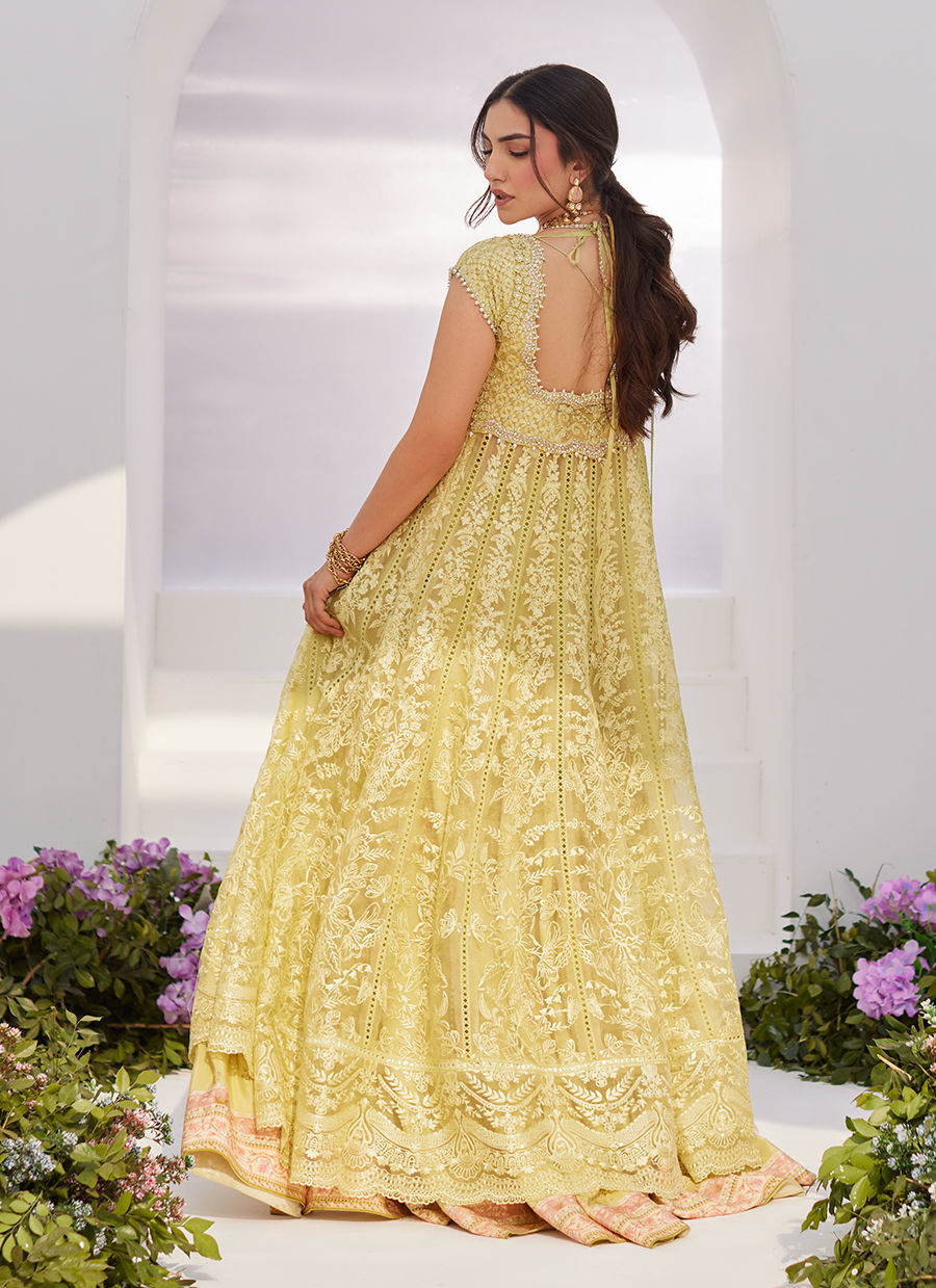 Farah Talib Aziz | Zaza Luxe Pret 24 | REINE KIWI EMBROIDERED EMBELLISHED KALIDAAR - Ladies Clothes - Maria Faisal