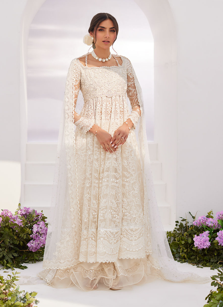Farah Talib Aziz | Zaza Luxe Pret 24 | MAELLE IVORY EMBROIDERED AND EMBELLISHED KALIDAAR - Ladies Clothes - Maria Faisal