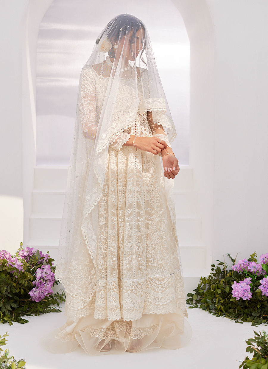 Farah Talib Aziz | Zaza Luxe Pret 24 | MAELLE IVORY EMBROIDERED AND EMBELLISHED KALIDAAR - Ladies Clothes - Maria Faisal