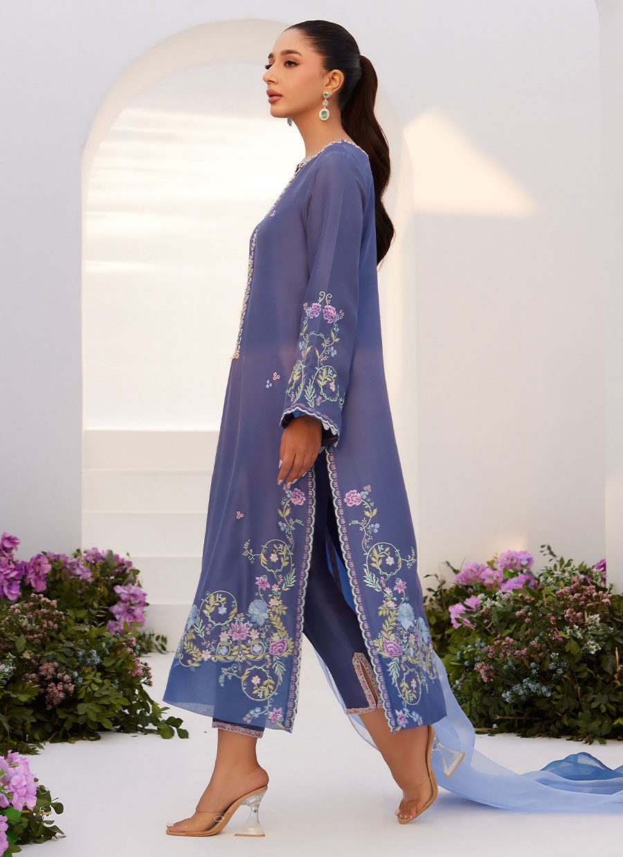 Farah Talib Aziz | Zaza Luxe Pret 24 | ALO BLUE EMBROIDERED SHIRT AND DUPATTA - Ladies Clothes - Maria Faisal