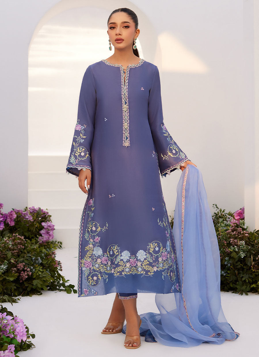 Farah Talib Aziz | Zaza Luxe Pret 24 | ALO BLUE EMBROIDERED SHIRT AND DUPATTA - Ladies Clothes - Maria Faisal