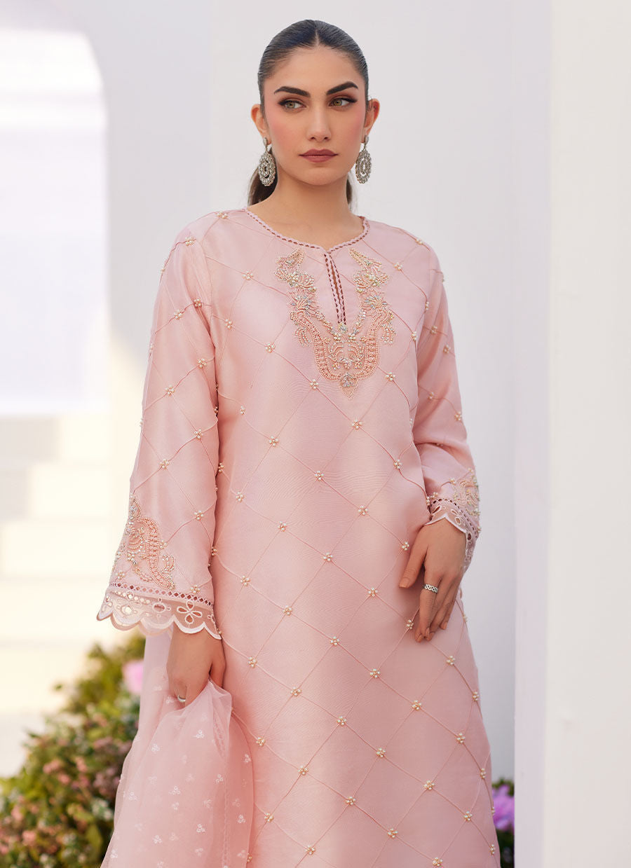 Farah Talib Aziz | Zaza Luxe Pret 24 | BEBE BLUSH PINK EMBELLISHED RAW SILK KURTA SHIRT AND DUPATTA - Ladies Clothes - Maria Faisal
