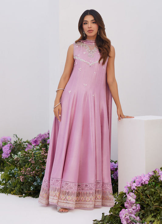Farah Talib Aziz | Zaza Luxe Pret 24 | CECE MAUVE EMBELLISHED RAW SILK KALIDAR WITH CHARMUESE DUPATTA - Ladies Clothes - Maria Faisal