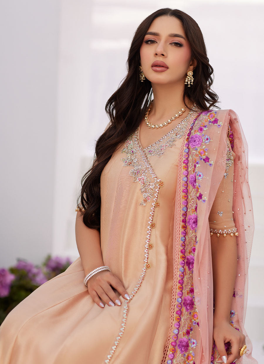 Farah Talib Aziz | Zaza Luxe Pret 24 | LISETTE FAWN EMBELLISHED RAW SILK ANGARKHA AND DUPATTA - Ladies Clothes - Maria Faisal