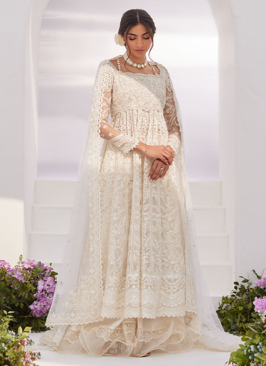 Farah Talib Aziz | Zaza Luxe Pret 24 | MAELLE IVORY EMBROIDERED AND EMBELLISHED KALIDAAR - Ladies Clothes - Maria Faisal