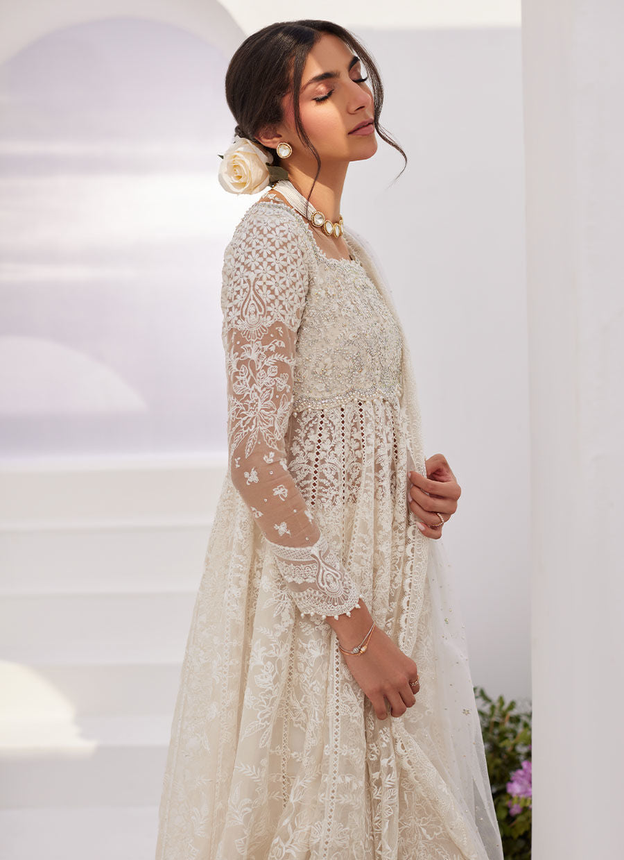 Farah Talib Aziz | Zaza Luxe Pret 24 | MAELLE IVORY EMBROIDERED AND EMBELLISHED KALIDAAR - Ladies Clothes - Maria Faisal