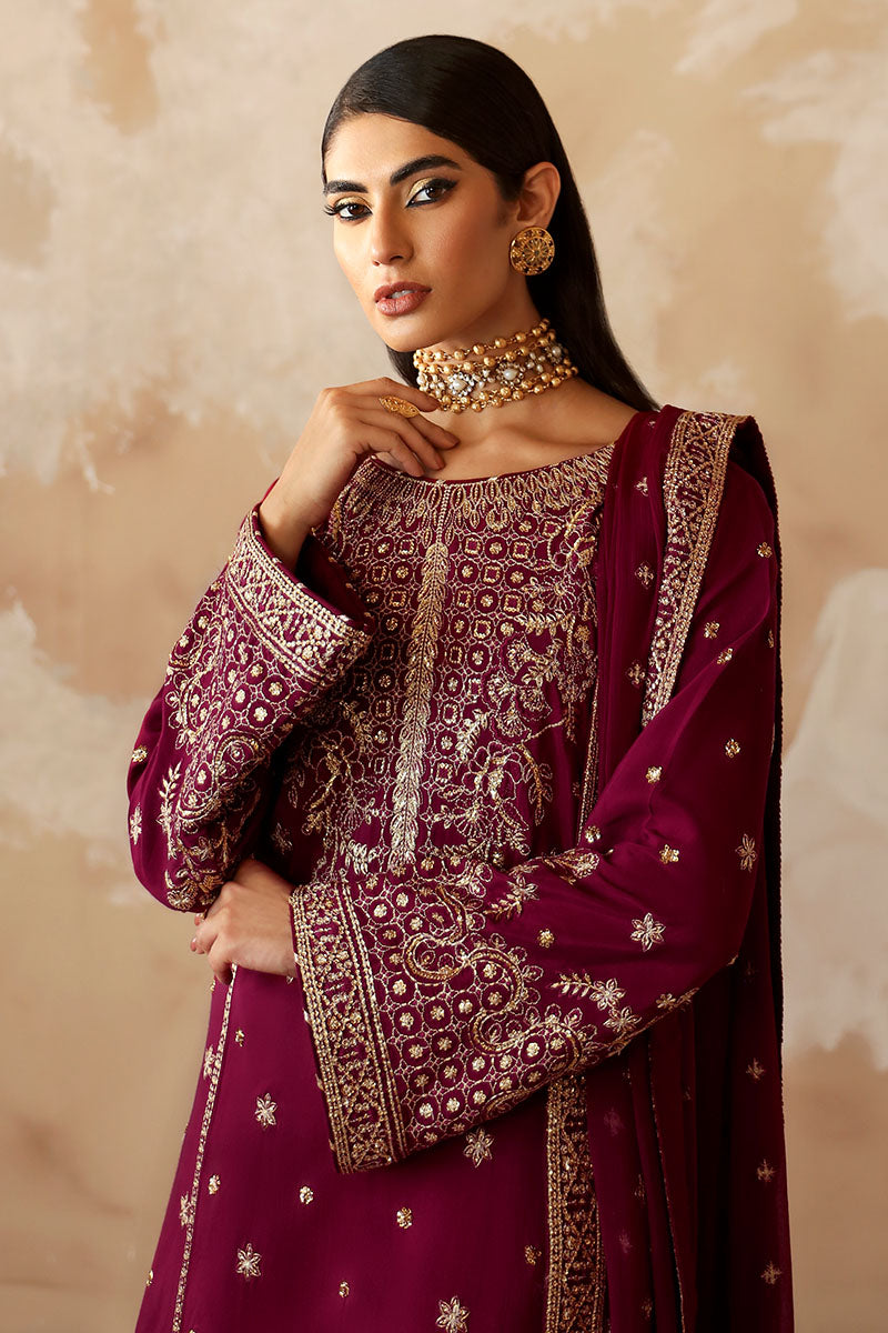 Gulaal | Shehrnaaz Raw Silk | Ramail - Designer Dress with Intricate embroidery and embellishments. Shop elegent wedding dress at Maria Faisal.
