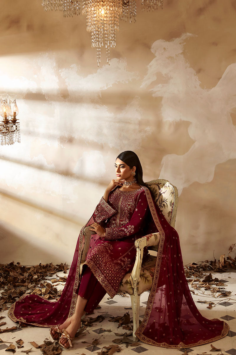 Gulaal | Shehrnaaz Raw Silk | Ramail - Designer Dress with Intricate embroidery and embellishments. Shop elegent wedding dress at Maria Faisal.