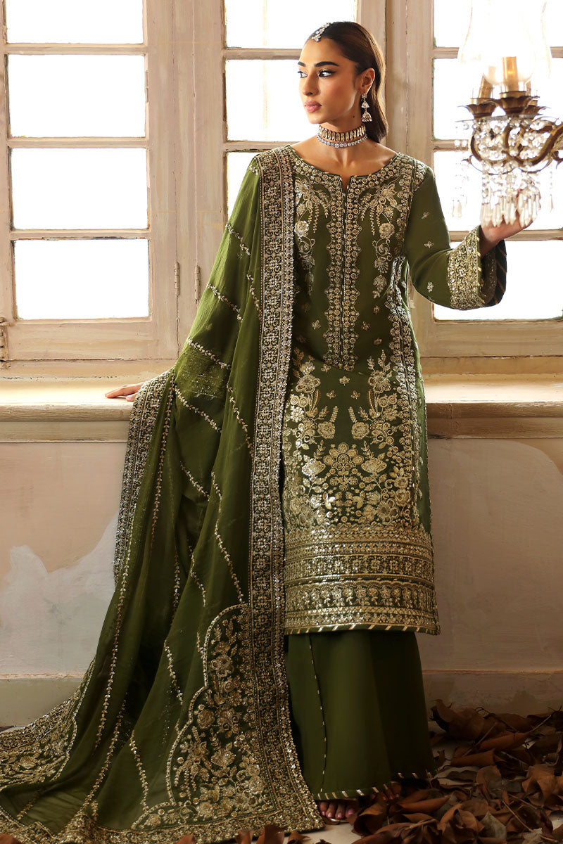 Gulaal | Shehrnaaz Raw Silk | Sohina - Designer Dress with Intricate embroidery and embellishments. Shop elegent wedding dress at Maria Faisal.
