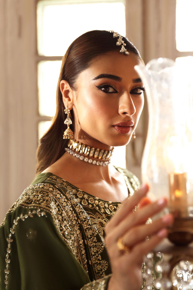Gulaal | Shehrnaaz Raw Silk | Sohina - Designer Dress with Intricate embroidery and embellishments. Shop elegent wedding dress at Maria Faisal.