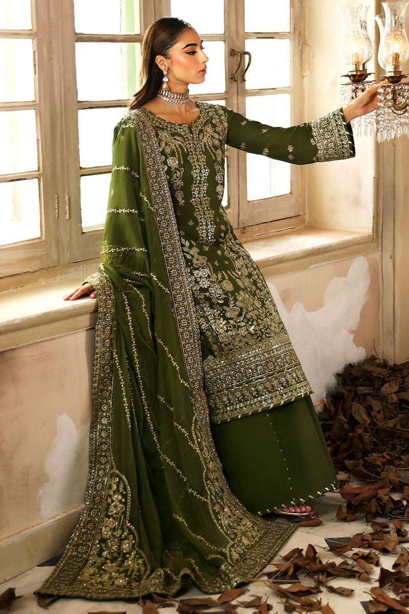 Gulaal | Shehrnaaz Raw Silk | Sohina - Designer Dress with Intricate embroidery and embellishments. Shop elegent wedding dress at Maria Faisal.