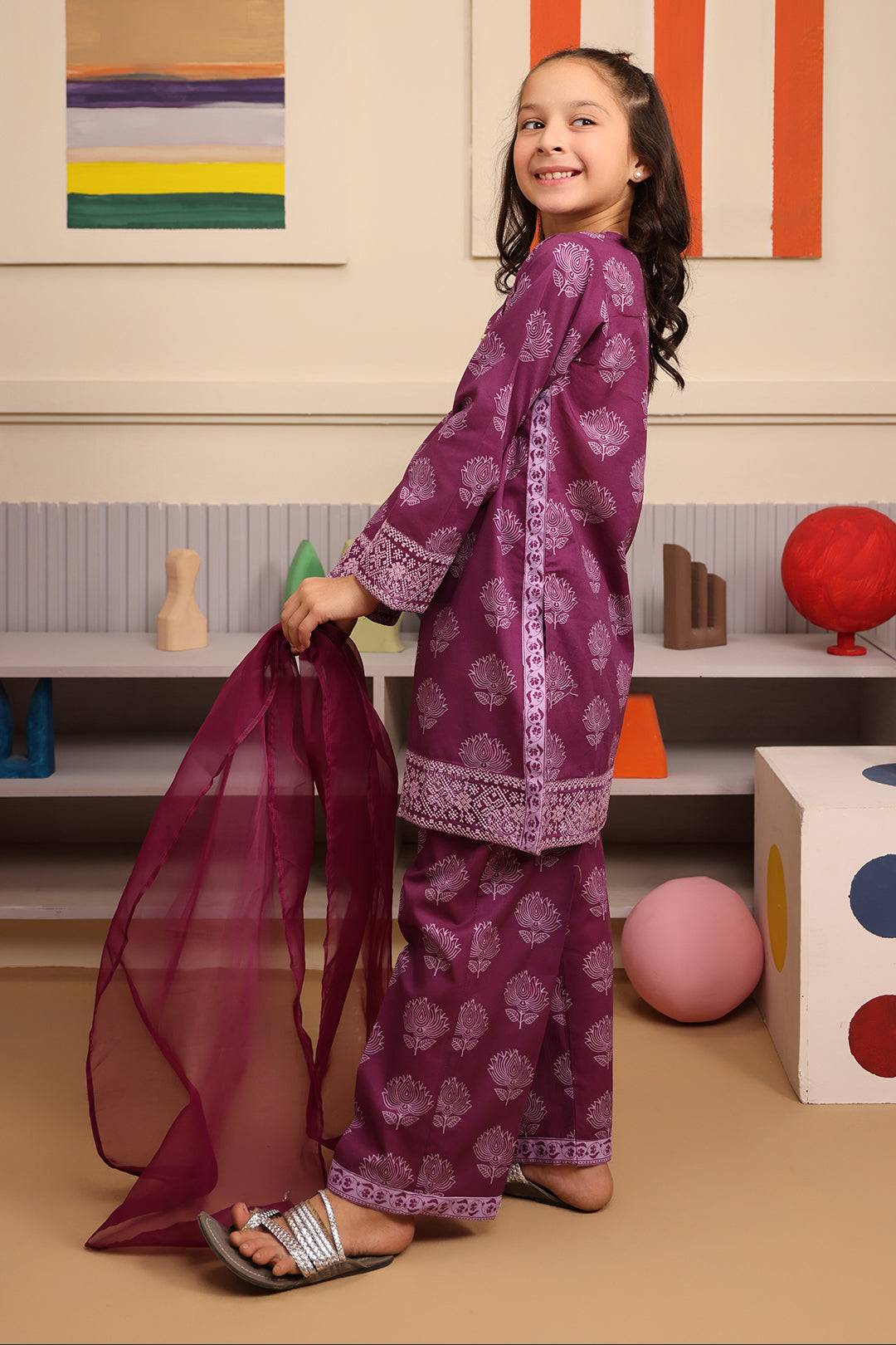 Zellbury Girls | 3 Piece Cambric | Embroidered Kurta Dupatta Trouser - 3664 by Maria Faisal - Registered Vendor of : Zellbury Girls - type : Kids Clothes - 100% original wedding dresses