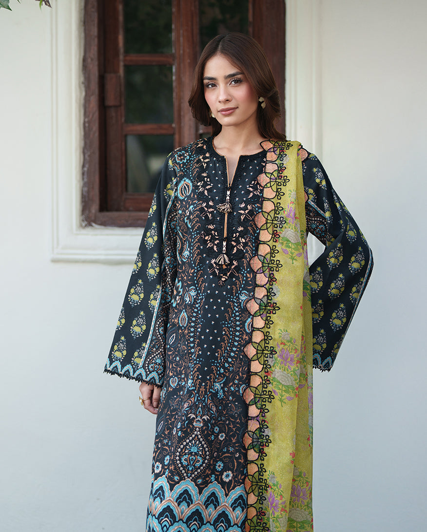 Roheenaz | Whispered Florals | Garden Mist - Casual Dress - available at Maria Faisal in UK and USA.