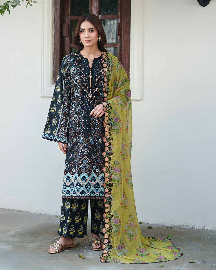 Roheenaz | Whispered Florals | Garden Mist - Casual Dress - available at Maria Faisal in UK and USA.