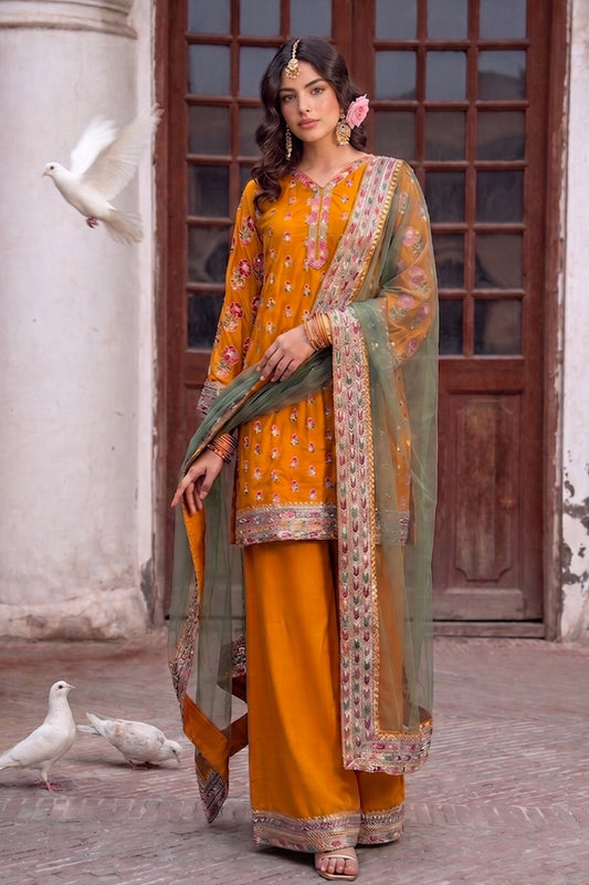 Charizma | Festive Pret | 3-PC Embroidered Raw Silk CMA-6-356 - Formal Dress - available at Maria Faisal in UK and USA.